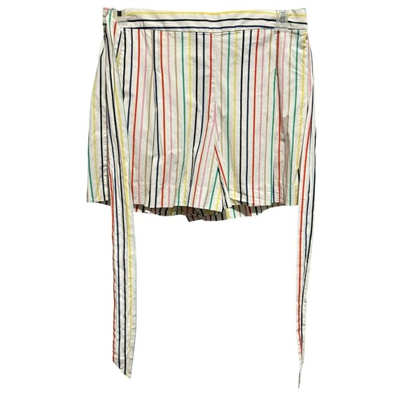 J.Crew Womens White Rainbow Stripe Pull On Shorts Tie Belt Pockets Cotton Sz 10 - Picture 6 of 6